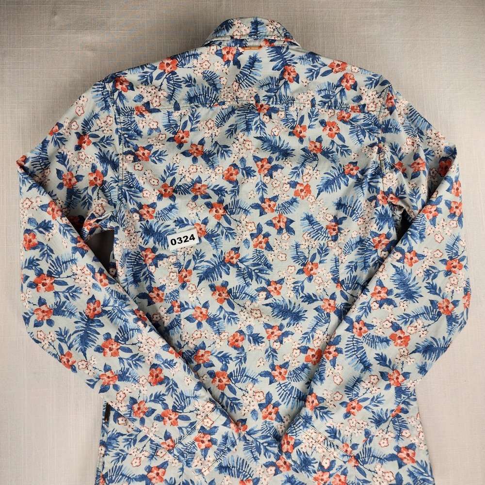 Hugo Boss Orange small Shirt Mens Floral Tropical Palm Print Blue Cotton - Picture 11 of 11